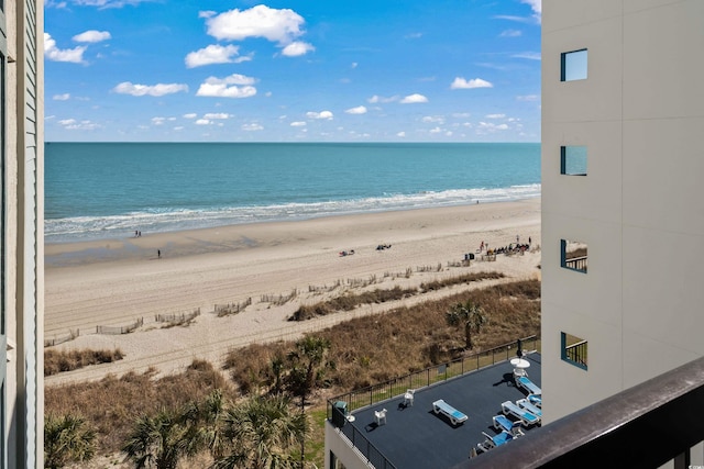 property view of water featuring a view of the beach