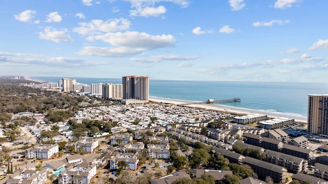 view of water feature with a city view and a beach view