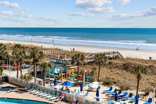 view of water feature featuring a view of the beach