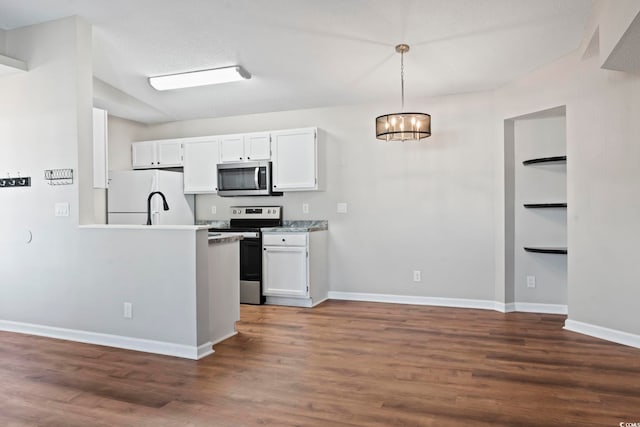 kitchen featuring white cabinetry, stainless steel appliances, and dark wood-style flooring