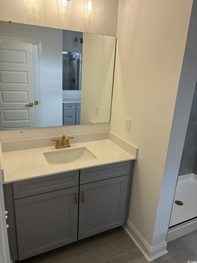 179 Glengrove Ln, Murrells Inlet, SC 29576 - bathroom with a shower stall, vanity, and tile patterned flooring