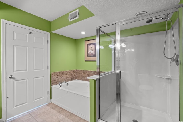 full bath featuring a stall shower, visible vents, and a bath