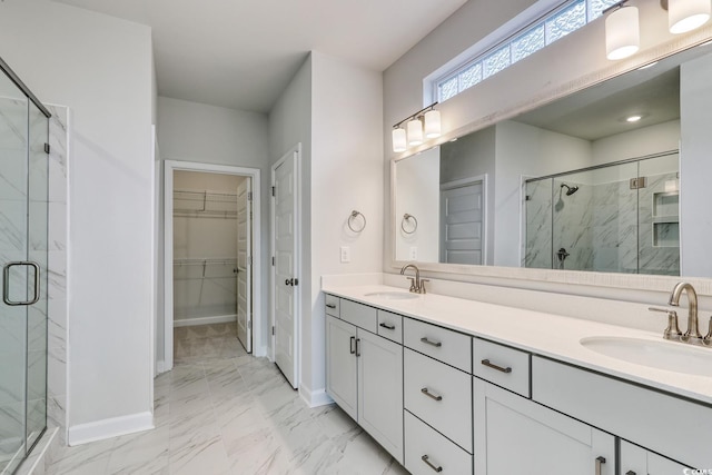 4036 Bucolic Loop, Myrtle Beach, SC 29588 - full bathroom with a marble finish shower, marble finish flooring, double vanity, and a walk in closet