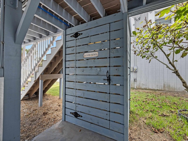 exterior details with electric meter and stairs