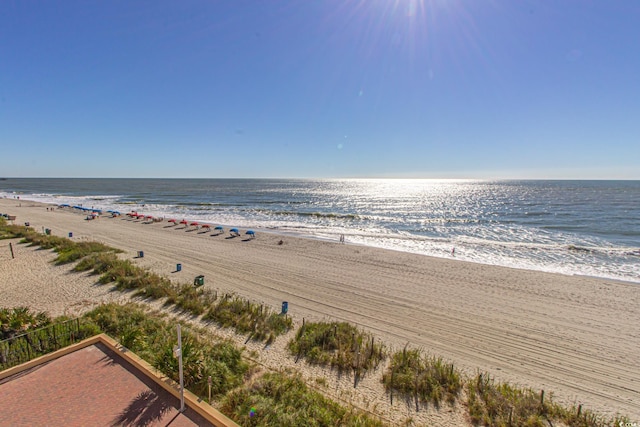 property view of water featuring a view of the beach