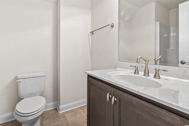 bathroom with vanity, tile patterned flooring, toilet, and baseboards