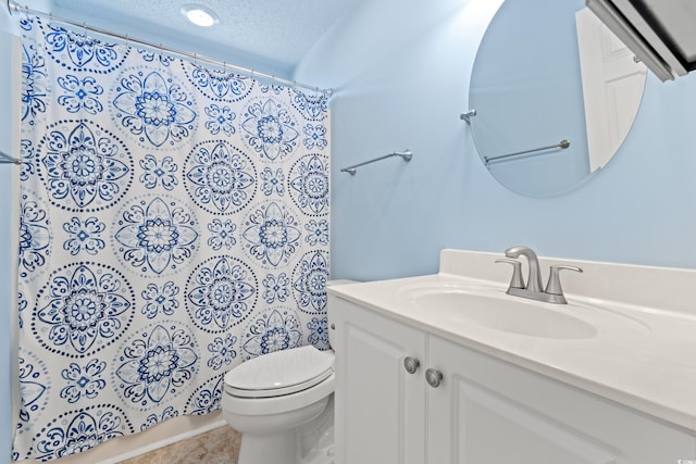 3516 Queens Harbour Blvd, Myrtle Beach, SC 29588 - full bathroom featuring vanity, a textured ceiling, a shower with shower curtain, and tile patterned flooring