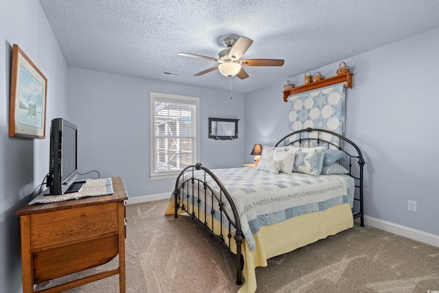 3516 Queens Harbour Blvd, Myrtle Beach, SC 29588 - bedroom featuring carpet floors, a textured ceiling, and ceiling fan