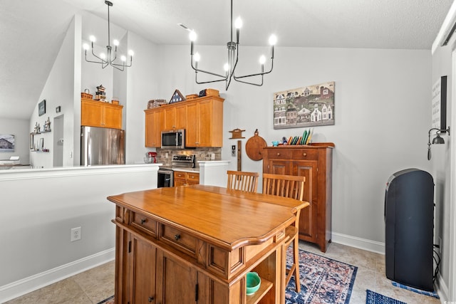 3516 Queens Harbour Blvd, Myrtle Beach, SC 29588 - dining space featuring a chandelier, vaulted ceiling, and a textured ceiling