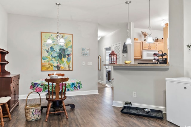 dining room featuring dark wood-style floors and baseboards