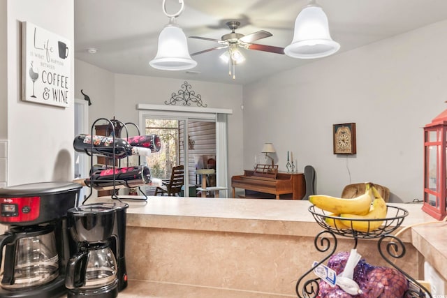 kitchen featuring ceiling fan