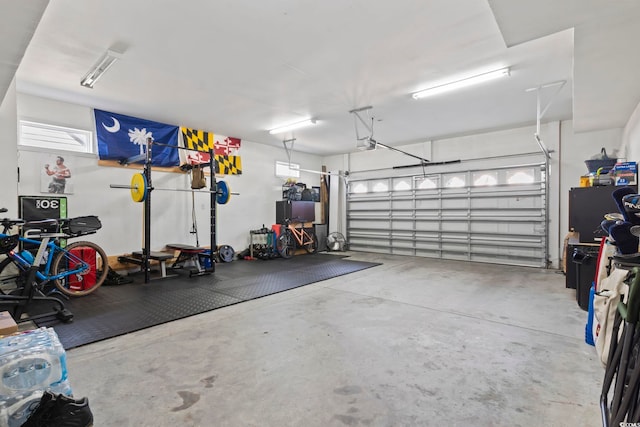 garage with a garage door opener