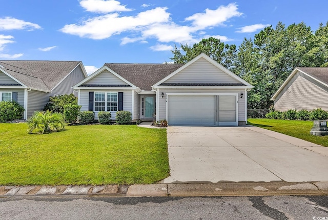 206 Balsa Dr, Longs, SC 29568 - traditional-style home with driveway, a front yard, an attached garage, and roof with shingles