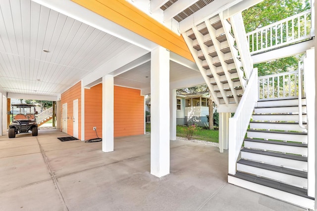 view of patio / terrace featuring stairway