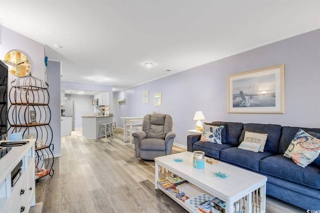 living room with baseboards and light wood-type flooring