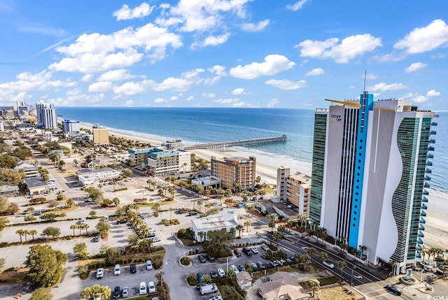 aerial view with a water view and a city view