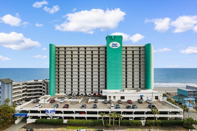 view of building exterior featuring a water view