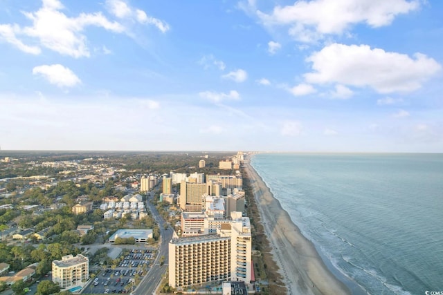 aerial view with a view of city, a water view, and a view of the beach