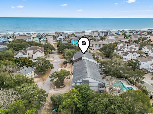 aerial view with a water view and a residential view