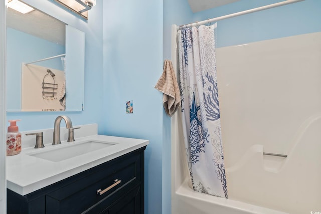 310 5th Ave N Unit 206, Surfside Beach, SC 29575 - bathroom with vanity and shower / tub combo with curtain