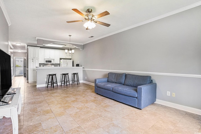 4503 W Harbour Ct Unit S-6, Little River, SC 29566 - living room with ceiling fan, a chandelier, crown molding, and baseboards