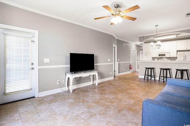 4503 W Harbour Ct Unit S-6, Little River, SC 29566 - living room with ornamental molding, ceiling fan, and baseboards