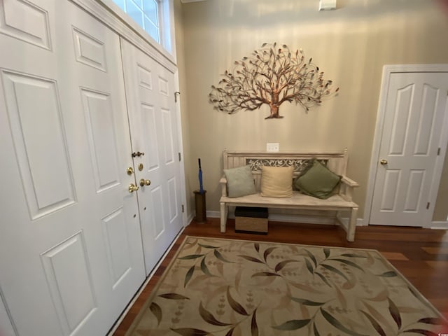 entryway featuring baseboards and wood finished floors