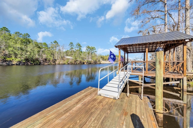 view of dock with a water view