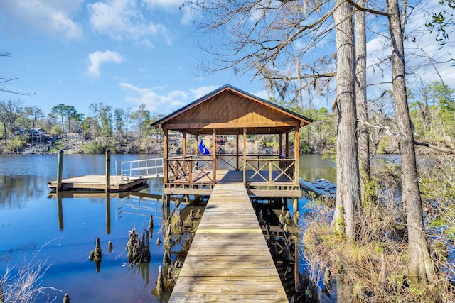 dock area featuring a water view