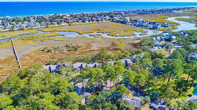 aerial view featuring a water view and a residential view