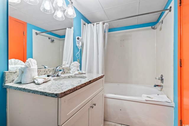 201 S Ocean Blvd Unit 217, Myrtle Beach, SC 29577 - bathroom with a drop ceiling, shower / bath combination with curtain, and vanity