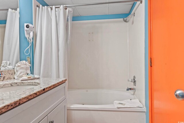 201 S Ocean Blvd Unit 217, Myrtle Beach, SC 29577 - full bath with vanity, shower / bath combo, and a drop ceiling