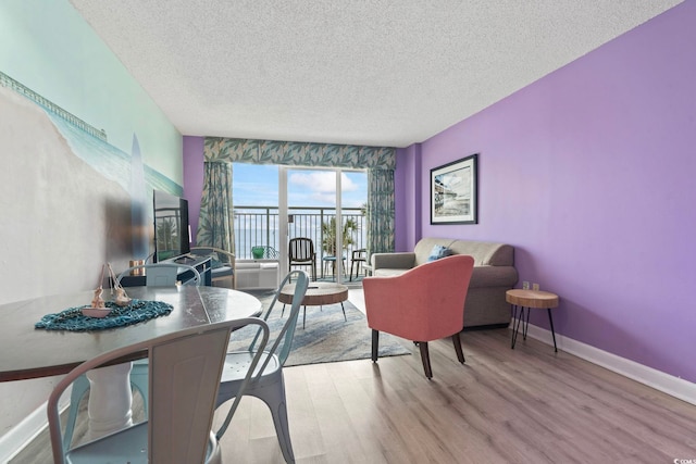 201 S Ocean Blvd Unit 217, Myrtle Beach, SC 29577 - living room with a textured ceiling, wood finished floors, and baseboards