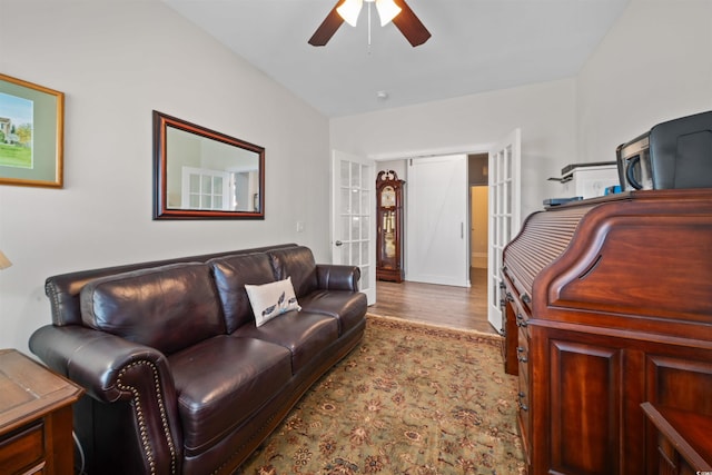 109 Astoria Park Loop, Conway, SC 29526 - living area featuring a ceiling fan, french doors, and wood finished floors