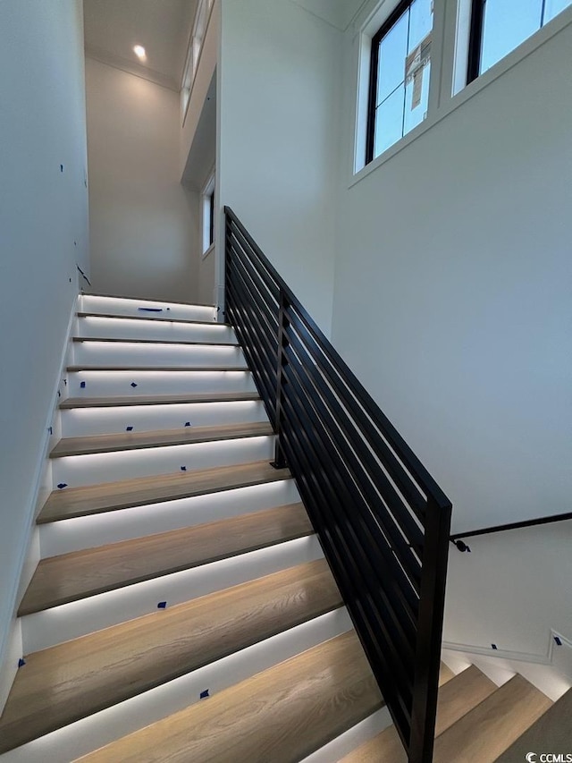 stairs with a towering ceiling