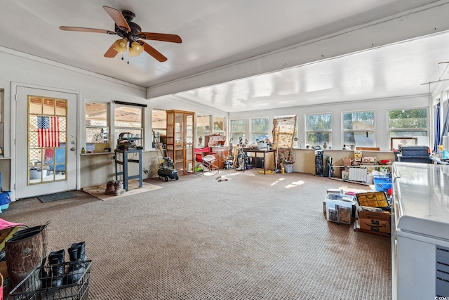 sunroom / solarium featuring ceiling fan