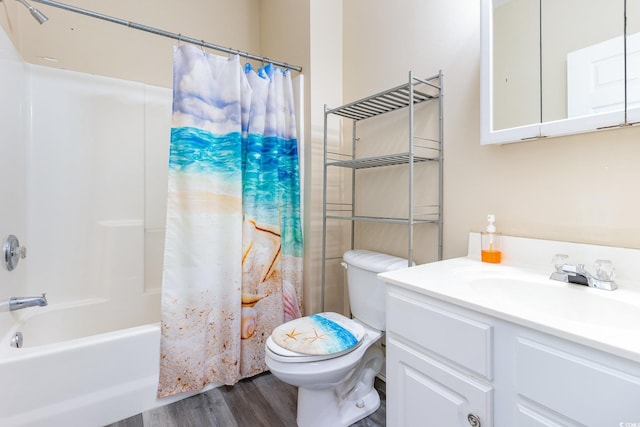 5801 Oyster Catcher Dr Unit 724, North Myrtle Beach, SC 29582 - bathroom with wood finished floors, toilet, vanity, and shower / tub combo
