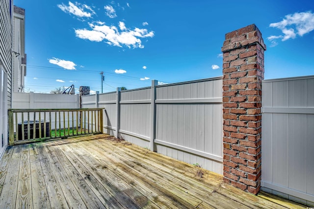 wooden terrace featuring fence