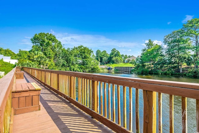 wooden deck with a water view