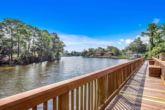 view of dock with a water view