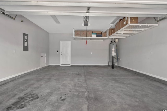 garage featuring gas water heater and baseboards