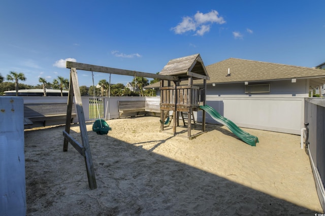 view of play area with fence