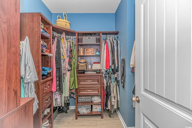 spacious closet featuring light wood-type flooring