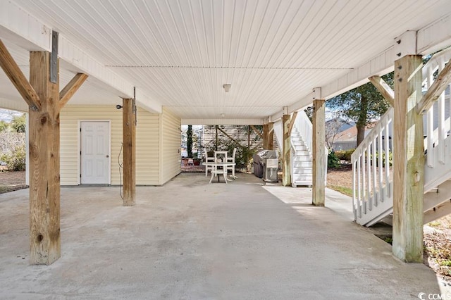 view of patio featuring stairway and area for grilling