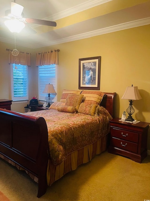 1575 Berkshire Ave, Myrtle Beach, SC 29577 - bedroom with crown molding, light colored carpet, and ceiling fan