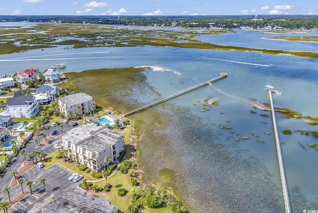 drone / aerial view featuring a water view