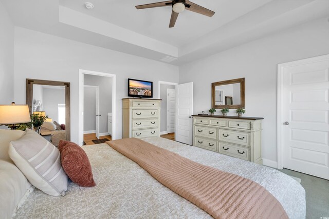 738 Harrison Mill St, Myrtle Beach, SC 29579 - bedroom featuring a raised ceiling, baseboards, a ceiling fan, and carpet flooring