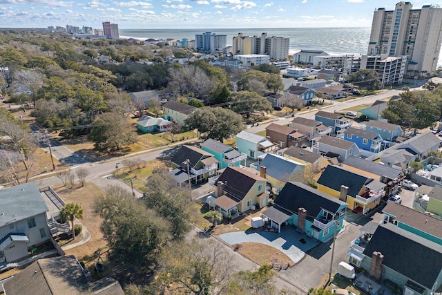 aerial view with a water view and a view of city