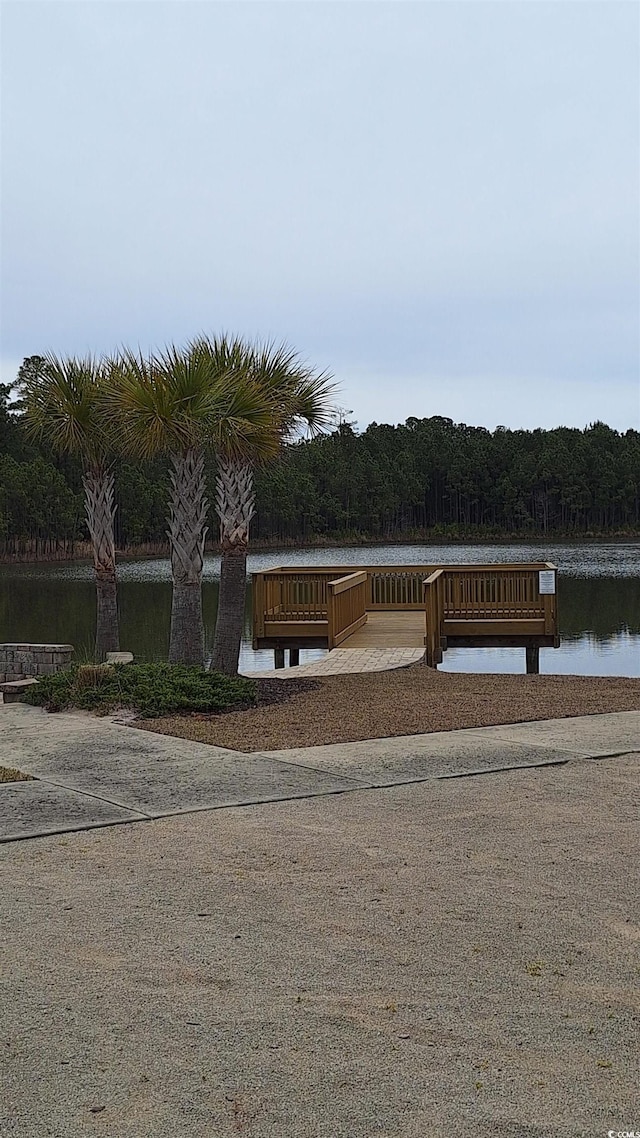 exterior space with a view of trees and a water view