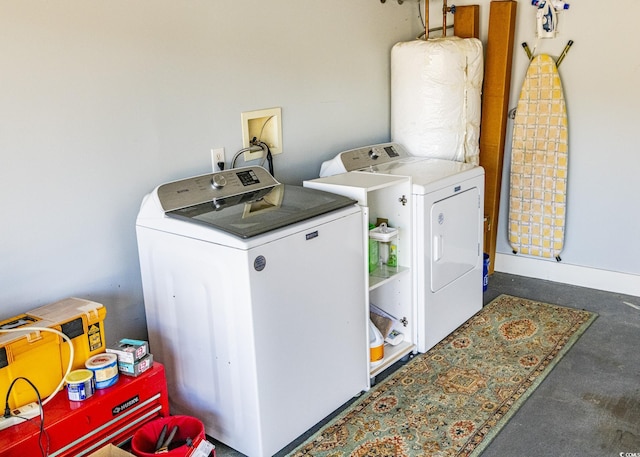 laundry room with laundry area and washing machine and clothes dryer